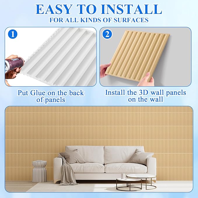 Nuanchu 32 Pcs 3D Slat Wall Panels 12 x 12 Inch PVC Fluted Textured Panel Cuttable Paintable DIY Wall Art Decorative Tiles for Ceiling Studio Bathroom Interior TV Background (Oak)