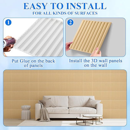Nuanchu 32 Pcs 3D Slat Wall Panels 12 x 12 Inch PVC Fluted Textured Panel Cuttable Paintable DIY Wall Art Decorative Tiles for Ceiling Studio Bathroom Interior TV Background (Oak)