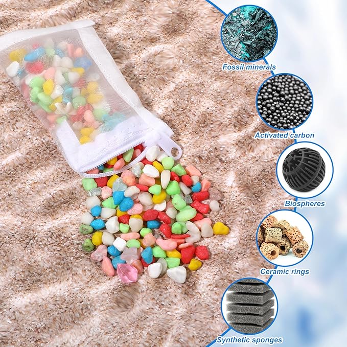 15 Pcs Aquarium Filter Media Bags, Fine Mesh Filter Bags with Plastic Zipper, Reusable Polyester Net Bag for Activated Carbon, Bio Balls, Ceramic Rings, Fresh Saltwater Tanks (2.4" x 4")