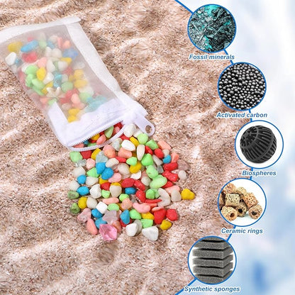 15 Pcs Aquarium Filter Media Bags, Fine Mesh Filter Bags with Plastic Zipper, Reusable Polyester Net Bag for Activated Carbon, Bio Balls, Ceramic Rings, Fresh Saltwater Tanks (2.4" x 4")