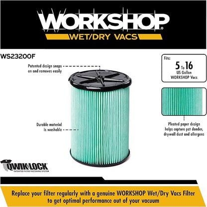 WORKSHOP Wet/Dry Vacs Vacuum Filters WS23200F HEPA Media Filter For Shop Vacuum Cleaner (Single HEPA Media Filter For Wet/Dry Vacuum Cleaner) Fits WORKSHOP 5-Gallon to 16-Gallon Shop Vacuum Cleaners