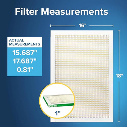 Filtrete 16x18x1 AC Furnace Air Filter, MERV 8, MPR 700, Tough on Pollen, Easy on Airflow, 3-Month Pleated 1-Inch Electrostatic Air Cleaning Filter, 4-Pack (Actual Size 15.687 x 17.687 x 0.81 in)
