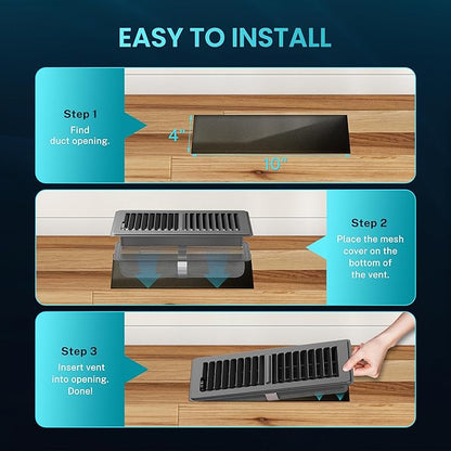Floor Register 4 x 10 Inch, HG Power 2 Pack Heavy Duty Floor Vent Covers for Home with Screen Net, Adjust Metal Rust Proof Finish Air Vent for Kitchen, Heat, Office