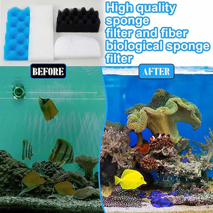 32 Pcs Aquarium Media Kit Compatible with Fluval 206/207 Canister Filter, Including Foam Pad, Water Polishing Pad, Activated Carbon, Ceramic Rings, Mesh Bags, Silicone Lube