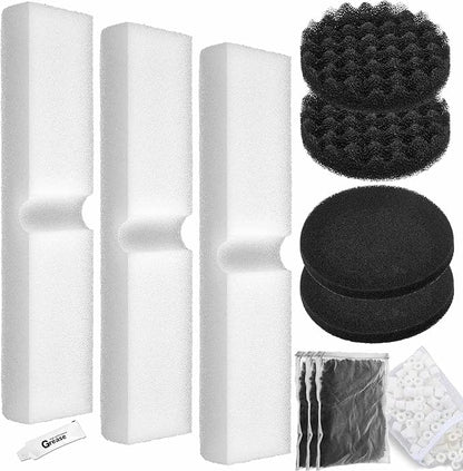 12 Pcs Aquarium Filter Media Kit Compatible with Fluval Fx4/fx5/fx6 Filter, Including Bio Sponge Pads, Carbon Foam Pad, Bio Sponge Block, Activated Carbon, Ceramic Rings, Silicone Lube