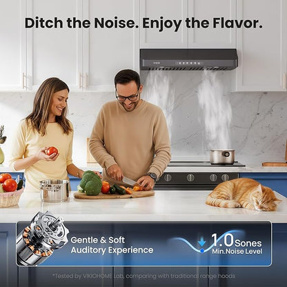 Range Hood 30 inch Under Cabinet, VIKIO HOME Hood Vents for Kitchen, Vent Hoods 30 inches with 980 CFM, 3 Speed Gesture Sensing, Teflon Coating, Non-stick and Easy to Clean, Black