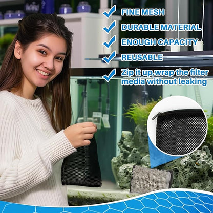 MAQIHAN 10pcs Aquarium Filter Media Bags - Mesh Filter Bags Reusable Bags with Zipper for Activated Carbon Ceramic Rings Filter Balls Fish Tank Pond 5.9 X 7.8 Inch