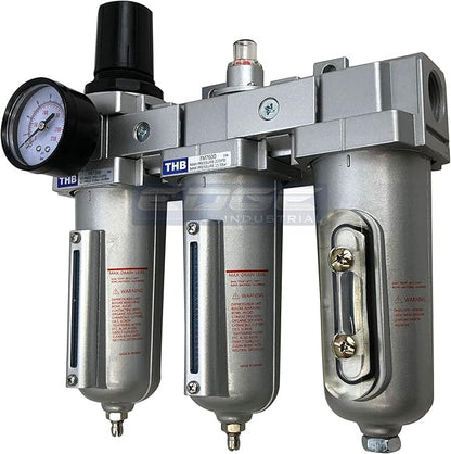 3 STAGE, HEAVY DUTY INDUSTRIAL GRADE FILTER REGULATOR COALESCING DESICCANT DRYER SYSTEM FOR COMPRESSED AIR LINES, METAL BOWLS, GREAT FOR PAINT SPRAY AND PLASMA CUTTER (1/2" NPT, MANUAL DRAIN)