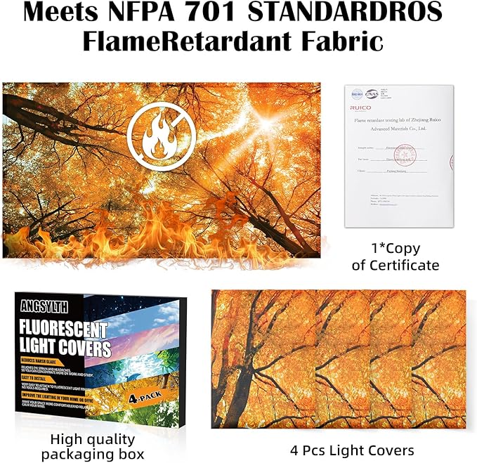 4 Pcs Fluorescent Light Covers - Classroom, Office 4 x 2 Feet Flame Retardant Magnetic Covers for Ceiling Lights Filters (Autumn & Sunset)