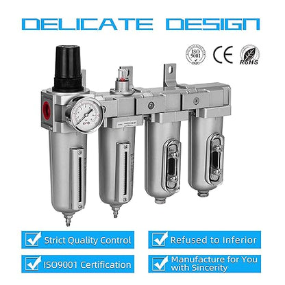 NANPU 1/2" NPT Industrial Grade 4 Stage Air Drying System - Particulate Filter, Coalescing Filter, Double Desiccant Dryers & Air Regulator, Metal Bowl, Manual Drain, for Paint Spray＆ Plasma Cutter