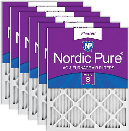 Nordic Pure 18x18x1 (Actual Size: 17 3/4 x 17 3/4 x 3/4) Pleated MERV 8 Air Filters 6 Pack