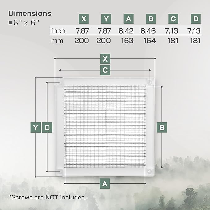 Vent Systems 6" x 6" Inch (Opening Dimensions) White Plastic Soffit Vent Cover - Durable Flat Square Air Vent Grille with Mesh Screen - Weather Ventilation Grill Wall & Ceiling Indoor & Outdoor