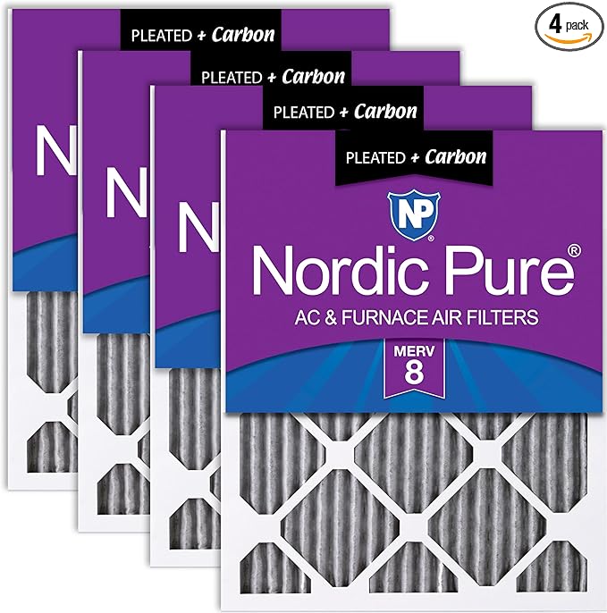 Nordic Pure 14x30x1 (Actual Size: 13 15/16 x 29 15/16 x 3/4) Furnace Air Filters MERV 8 Pleated Plus Carbon 4 Pack