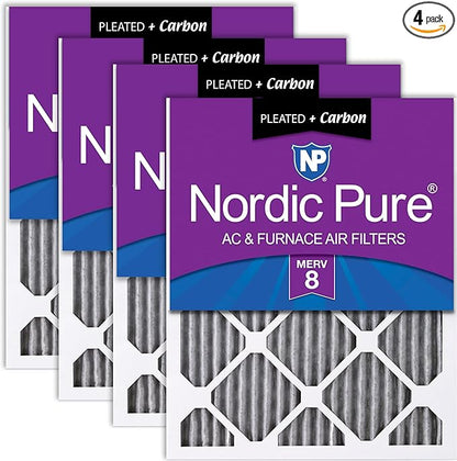 Nordic Pure 12x20x1 (Actual Size: 11 1/2 x 19 1/2 x 3/4) Furnace Air Filters MERV 8 Pleated Plus Carbon 4 Pack