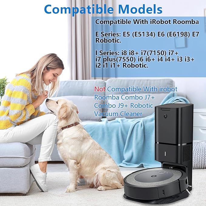 26 Replacement Parts for iRobot Roomba i7 i7+ i3 i3+ i4 i4+ i5 i5+ i6 i6+ i8 i8+ E5 E6 E7 Robot Vacuum Accessories, 2 Rubber Roller 8 Filters 8 Side Brushes 8 Vacuum Bags（NOT Fit the Combo J7+）