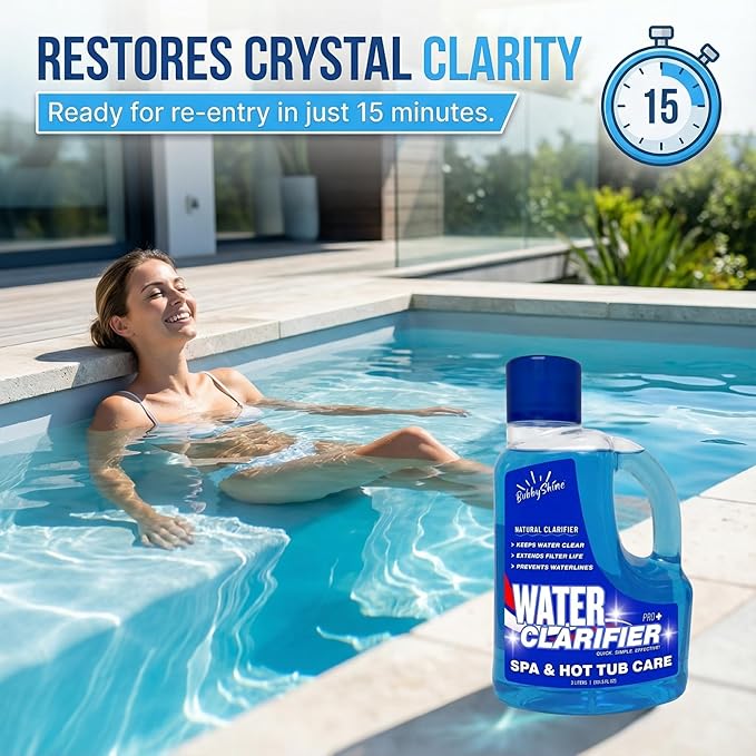 3-in-1 Hot Tub Water Clarifier – Hot Tub Chemicals, pH Neutral Formula, Chlorine/Bromine/Salt Compatible, Extends Filter Life + Waterline Control, 3 Liter (101.5 fl oz)