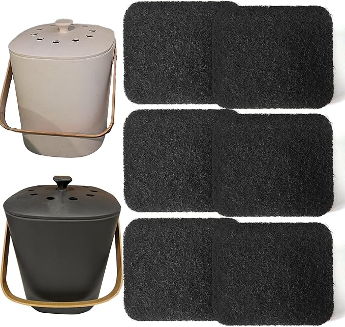 Compost Bin Odor Filters Replacement Oval Activated Carbon Filters for Bamboozle Compost Bin, Indoor Countertop Composter, Compatible with Bamboozle Indoor Kitchen Trash Can (6 Pack)