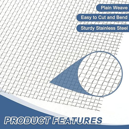 uxcell 6 Mesh 39" x 12" Woven Wire Mesh, 304 Stainless Steel Air Vent Filter Screen, Window Screen Mesh for DIY Projects Vents Cover Filtration Animals Fence