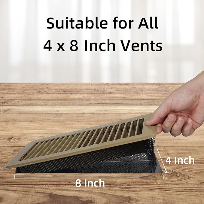 4 x 8'' Floor Vent Cover Trap, Floor Vent Screen Net for Home Floor, Air Vent Filter Mesh Catches Coin, Toys, Pet Food and Hair, Keeps Duct Cleaning - with Spreader Bar 4 Pack