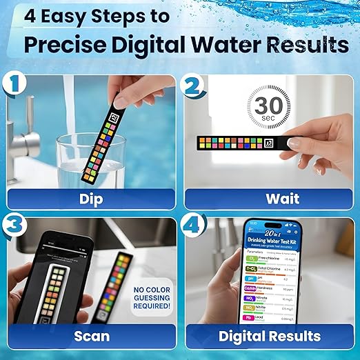 20-in-1 Drinking Water Test Kit with Mobile App, Lab-Precision Home Water Testing Strips for Tap and Well Water, Tests pH, Hardness, Lead, Iron, Chlorine, Nitrate, Fluoride, Heavy Metals