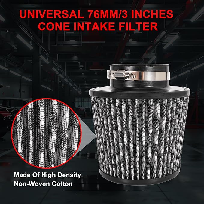 Cold Air Intake Filter High Performance Washable Filter Clamp-On Replacement Air Filter Flange Diameter 3inch/76mm Carbon Fibre Pattern