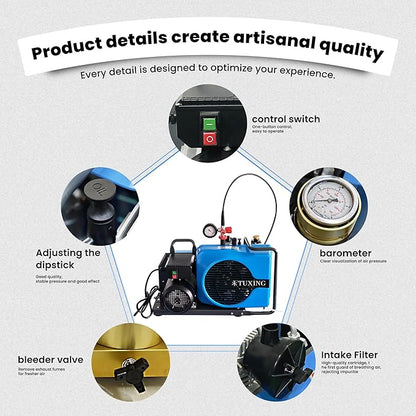 TUXING 4500Psi 300Bar High Pressure Diving Compressor,PCP Air Compressor,Auto Stop,3.5CFM100L/min Air Flow for Scuba Breathing Snorkeling Water Sport Paintball 110V 60HZ Single-phase (TXEDM043)