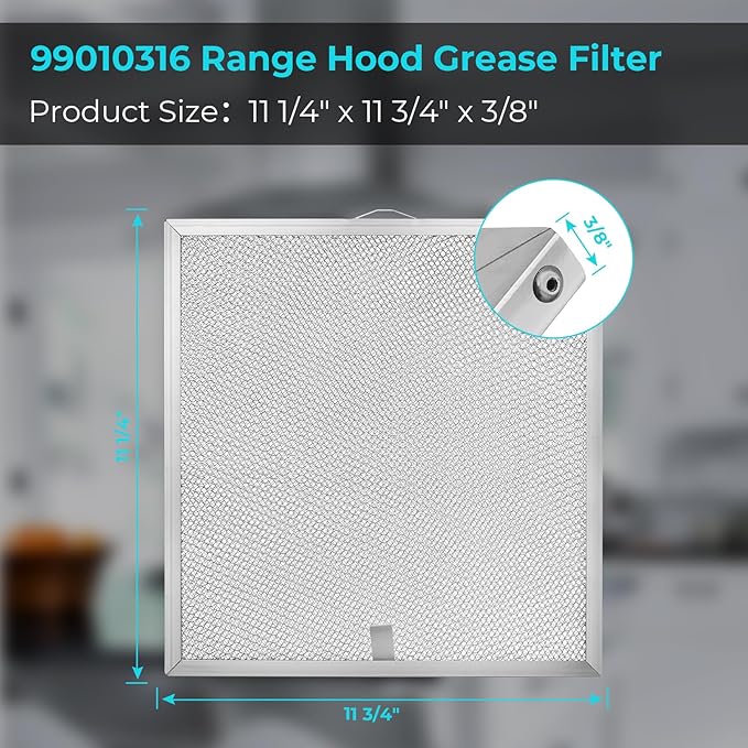 99010316 Range Hood Filter, for Broan Kitchen Exhaust Grease Filter, Stove Hood Vent Air Filters 11 1/4" x 11 3/4" x 3/8" Reinforced Aluminum Frame fit S99010316, NTK7450000,990721400A (2 Pack)
