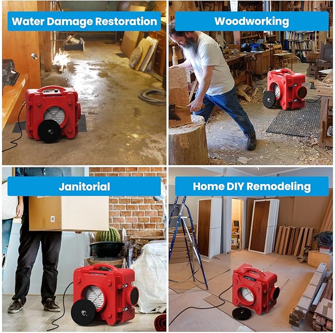 CADPXS Shield-550 Negative Machine Airbourne Cleaner HEPA Scrubber Water Damage Restoration Equipment Air Purifier, Air Scrubbers Red