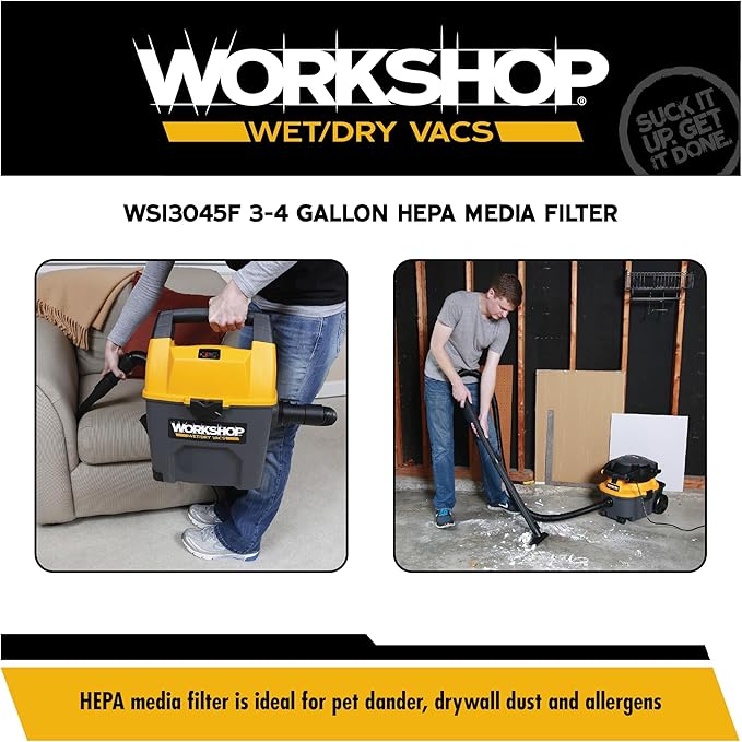 WORKSHOP Wet/Dry Vacs Vacuum Filters WS13045F HEPA Media Filter For Shop Vacuum Cleaner (Single HEPA Media Filter For Wet/Dry Vacuum Cleaner) Fits WORKSHOP 3-Gallon to 4.5-Gallon Shop Vacuum Cleaners