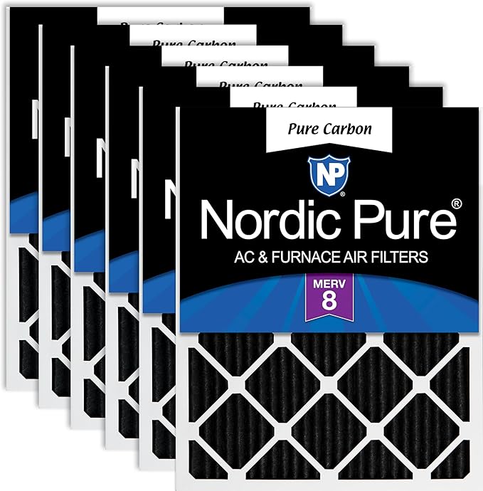 Nordic Pure 16x25x1 (Actual Size: 15 1/2 x 24 1/2 x 3/4) Pure Carbon Pleated Odor Reduction Furnace Air Filters 6 Pack