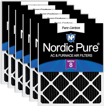 Nordic Pure 16x25x1 (Actual Size: 15 1/2 x 24 1/2 x 3/4) Pure Carbon Pleated Odor Reduction Furnace Air Filters 6 Pack