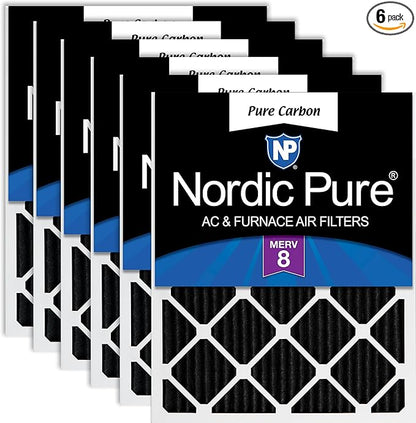Nordic Pure 20x25x1 (Actual Size: 19 1/2 x 24 1/2 x 3/4) Pure Carbon Pleated Odor Reduction Furnace Air Filters 6 Pack