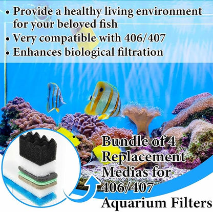 68 Pcs Canister Filter Media Kit Compatible with Fluval 406/407 Filter Media, Including Mesh Bags, 2 Packs of Ceramic Rings (500g Each), Quick Clear Foam, Nitrite/Phosphate/Ammonia Remover