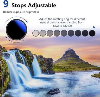 NEEWER 82mm Variable ND Filter ND2-ND400 (1-9 Stops), Neutral Density Filter, Multiple Coatings, Water and Scratch Resistant