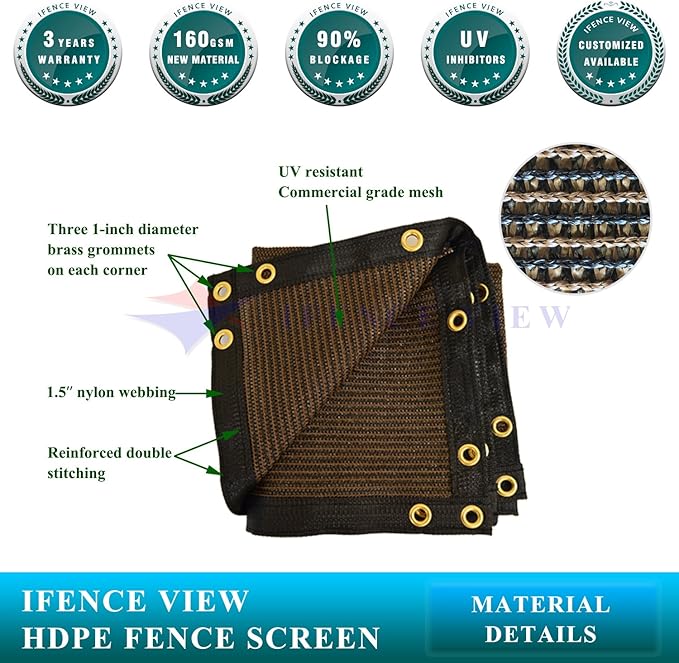 Ifenceview 6'x1' to 6'x100' Brown Shade Cloth Panels Fence Privacy Screen Fabric Mesh Net for Construction Site Yard Driveway Garden Railing Pool Balcony Canopy Awning 160 GSM (6' x 76')