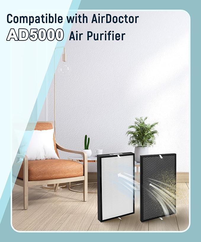 AD5000 Replacement Filter Compatible with Air Doctor 5000 Air Purifier – Includes 2 Main Filters and 2 Activated Carbon Filters(Not Compatible with 5500 Series)