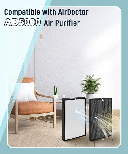 AD5000 Replacement Filter Compatible with Air Doctor 5000 Air Purifier – Includes 2 Main Filters and 2 Activated Carbon Filters(Not Compatible with 5500 Series)