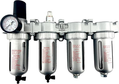 4 STAGE HIGH DUTY INDUSTRIAL GRADE ULTRA CLEAN FILTER REGULATOR COALESCING DESICCANT DRYERS SYSTEM FOR COMPRESSED AIR LINES METAL BOWLS GREAT FOR PAINT SPRAY AND PLASMA CUTTER (3/8"NPT MANUAL DRAIN)