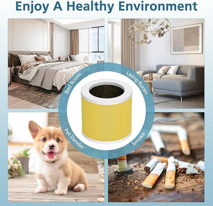 2 Pack A1 Pet Replacement Filter Compatible with VEWIOR Air Purifier HQSC-50, HQKJ-80, AMEIFU AP01W, 3-in-1 HEPA Air Cleaner Filter, Yellow