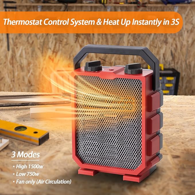Milkhouse Electric Space Heater 1500W Portable Heater with Manual Control Fan-Only Mode Overheating & Tip Over Protection for Indoor Use WEWARM Red