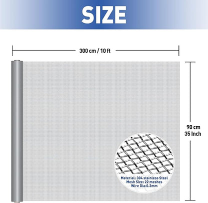 MAGZO 304 Stainless Steel Mesh Screen Roll 35in x 10ft - 22 Mesh Pet Proof Metal Window Screen Replacement, Screen Door Mesh for Patio,Porch,Pet,Cage,Vent Cover,Filter,Gutter Guard,Rodent Protection