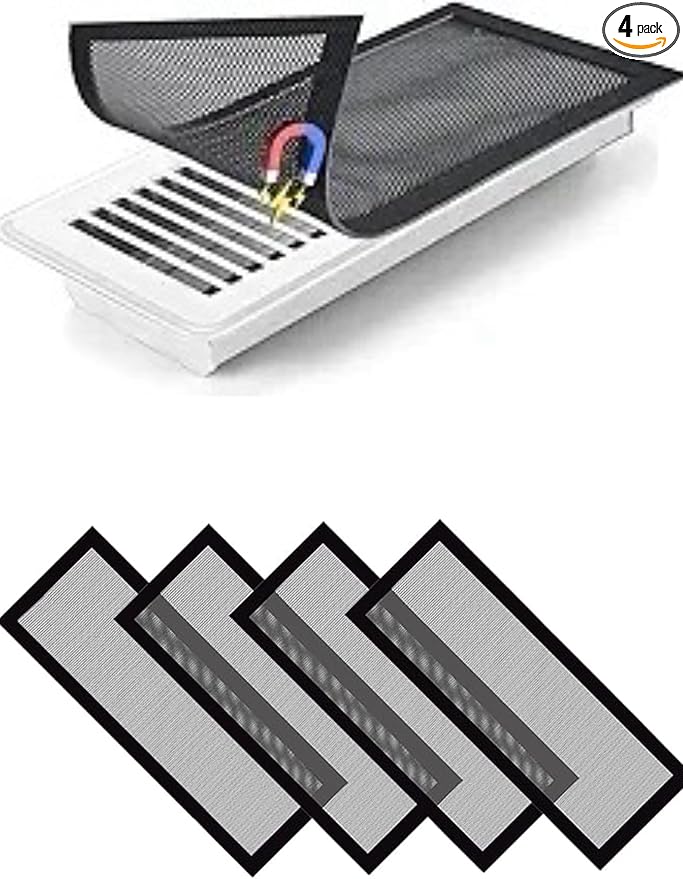 Magnetic Vent Covers Screen 4 Pack - 4x10 Inch Air Vent Filters with Durable PVC Frame, Washable Mesh Screen for Home HVAC, Floor Registers & Vents - Secure Fit, Easy Installation
