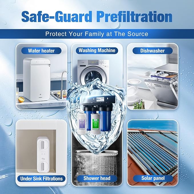 iSpring WGB21B-DS 2-Stage Whole House Water Filtration System, with 10" x 4.5" Sediment CTO(Chlorine, Taste, and Odor) Filter, Anti-Scale polyfilter, 1" Inlet/Outlet