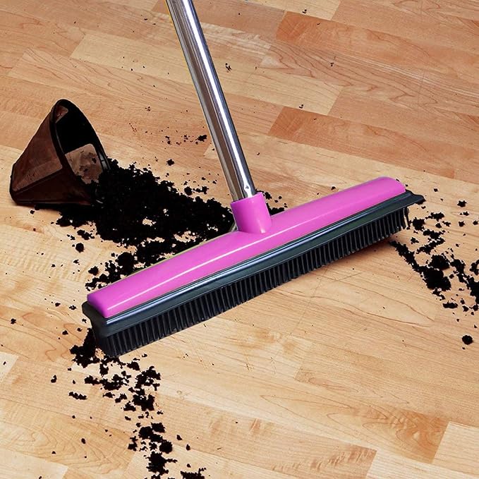 Multifunctional Broom, Telescopic Carpet Rake Rubber Pp 12.6in Brush Easy Wash Floor Carpet Broom for Pet Hair Dust Removal Tile Window Cleaner (Pink)
