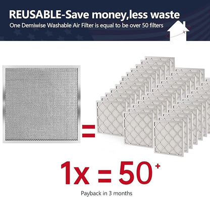 20x20x1 Air Filter for Home, MERV 8 Reusable Electrostatic Aluminum AC/HVAC Furnace Filter, Washable Permanent Air Filter, Easy to Clean, Healthier Home/Office(Actual Size:19.75x19.75x0.82)