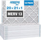 Aerostar 20x21x1 MERV 13 Pleated Air Filter, AC Furnace Air Filter, 12 Pack (Actual Size: 19 7/8" x 20 7/8" x 3/4")