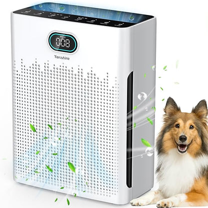 Air Purifiers for Home, PM 2.5 Air Quality Monitor Cover Up to 2200 Ft² with Pet mode, Timer, HEPA Air Purifier with Washable Pre-filter, Fragrance Sponge for Smoke, Odor, Dander, Pollen (Black)