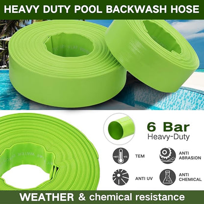 Eastrans 3'' x 50 FT Pool Backwash Hose with 2 Hose Clamps,Extra Heavy Duty Discharge Hose,Drain Hose for Swimming Pool,Super wear-resistant,weather blast,green