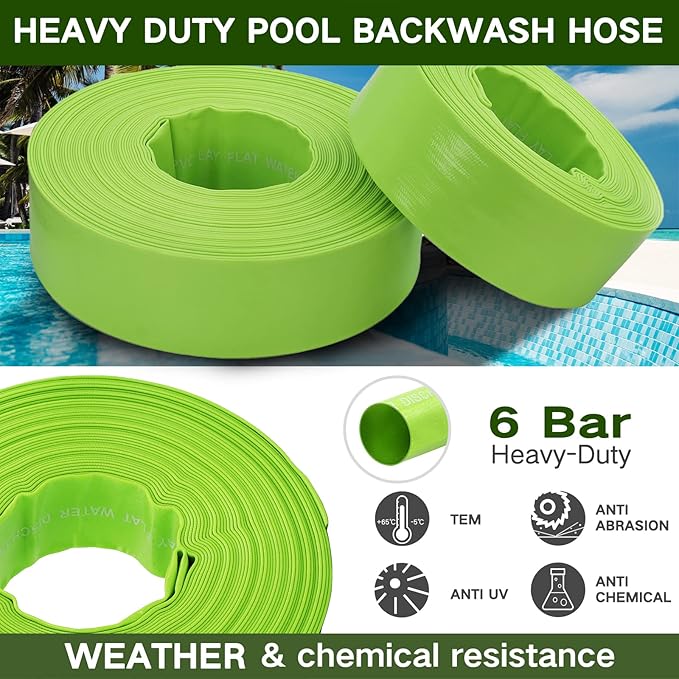 Eastrans 2'' x 25 FT Pool Backwash Hose with 2 Hose Clamps,Extra Heavy Duty Discharge Hose,Drain Hose for Swimming Pool,Super wear-resistant,weather blast,green