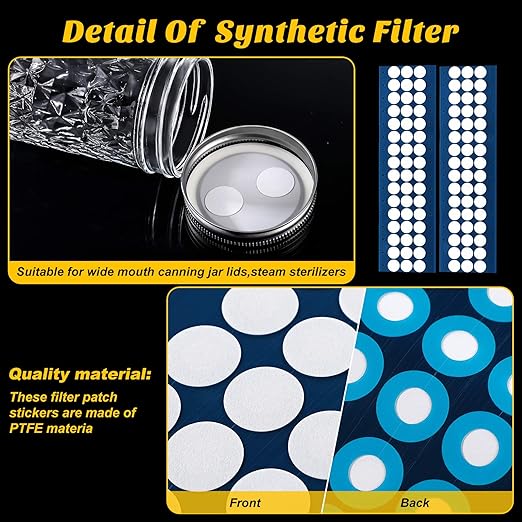 Zonon 96 Pieces Synthetic Filter Paper Stickers 20 mm 0.25 µm Filter Disc Adhesive Patch Stickers for Wide Mouth Mushroom Cultivation Mason Jar Lids